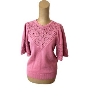 NWT! Boden Pink Crochet Knit Sweater Short Sleeve Size 4